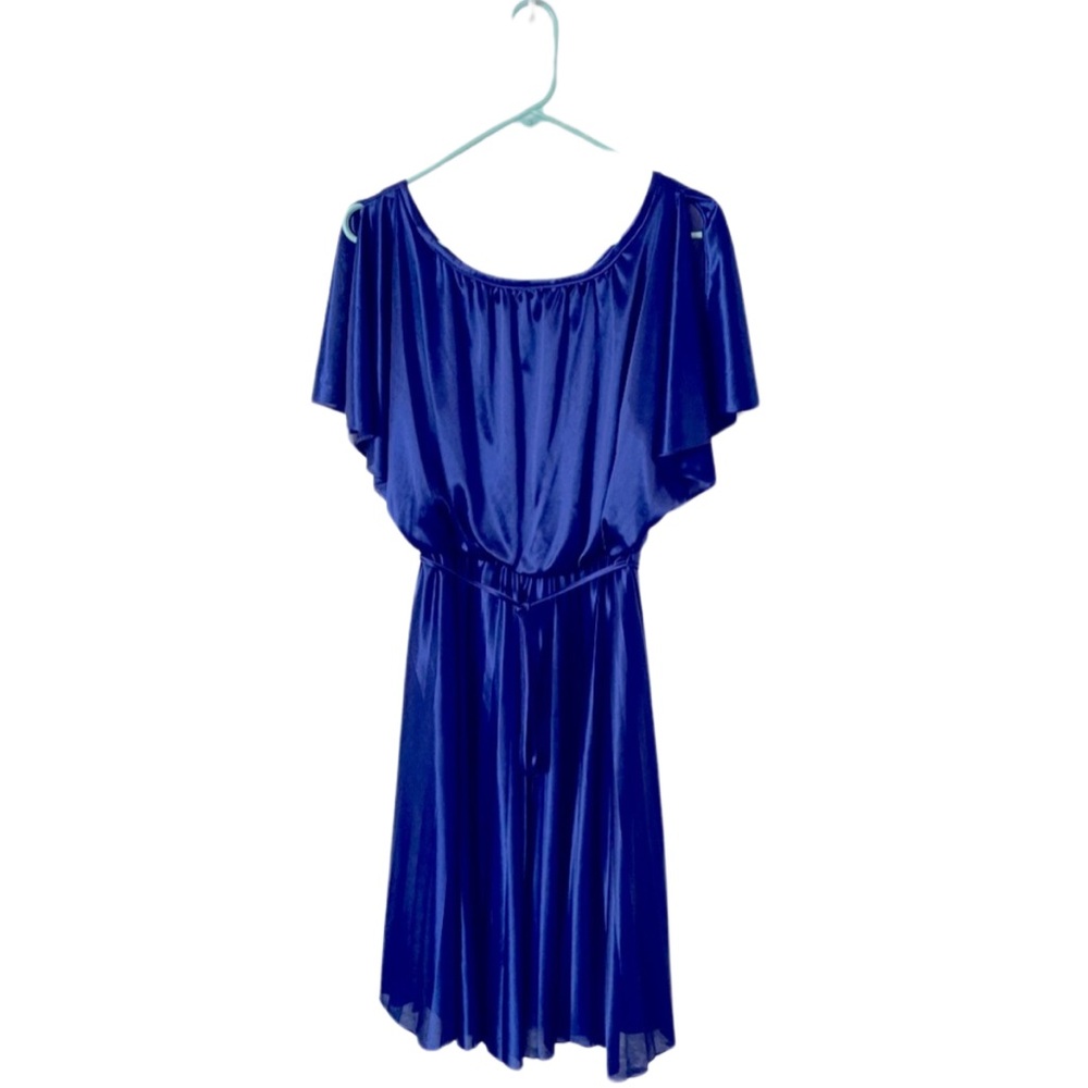 Dress Barn Blue Cape Sleeve Midi Dress Size 16 Shiny